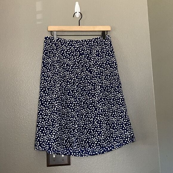 Banana Republic Navy Blue White Polka dot style print  Skirt Box Pleated - Picture 1 of 7